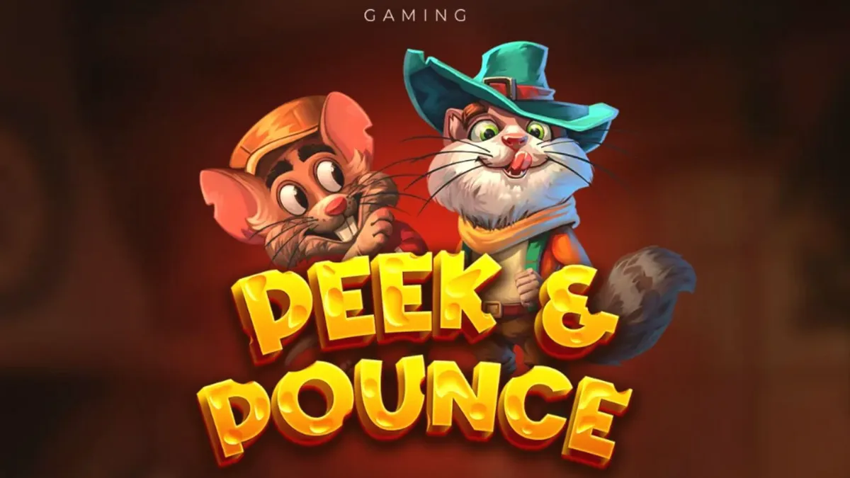 Tampilan visual slot Peek & Pounce dengan karakter kucing dan tikus