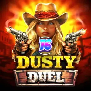 Tampilan visual slot Dusty Duel dengan tema Wild West